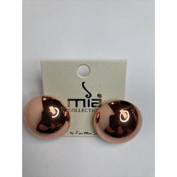 Mia Collection Copper Color Classic Round Earrings Post Back 1 1/8 in diameter - Picture 2 of 4